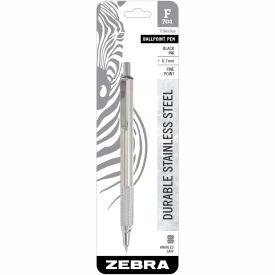Zebra Retractable Ballpoint Pen F-701 - Black Ink - Stainless Steel Barrel 29411 - Pkg Qty 6