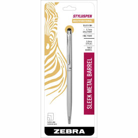 Zebra StylusPen® Retractable Ballpoint Pen - Black Ink - Silver Barrel 33161 - Pkg Qty 6
