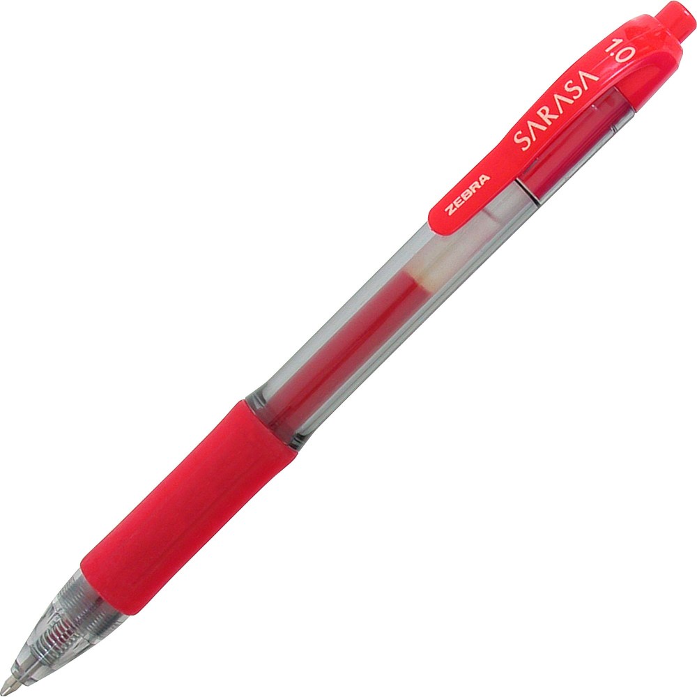 Zebra Pen SARASA X20 Retractable Gel Pens, Pack Of 12, Bold Point, 1.0 mm, Translucent Barrel, Red Ink MPN:46630