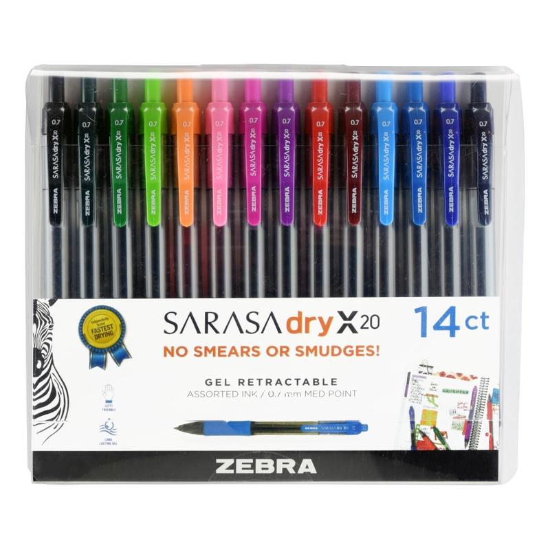 Zebra Pen SARASA Retractable Gel Pens, Pack Of 14, Medium Point, 0.7 mm, Clear Barrel, Assorted Ink Colors MPN:46824
