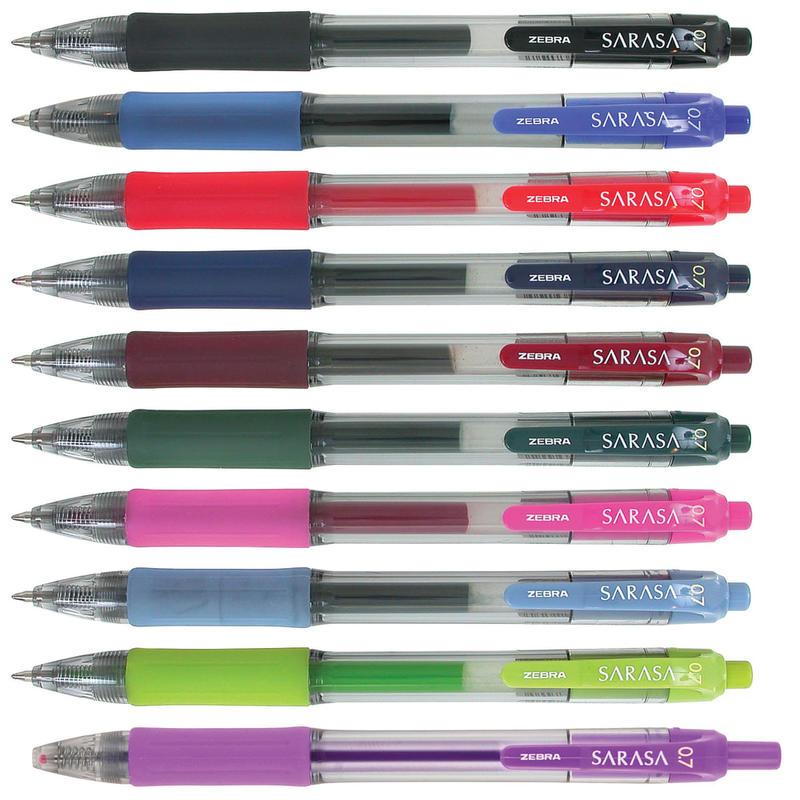 Zebra Pen SARASA Retractable Gel Pens, Pack Of 10, Medium Point, 0.7 mm, Clear Barrel, Assorted Ink Colors MPN:46881