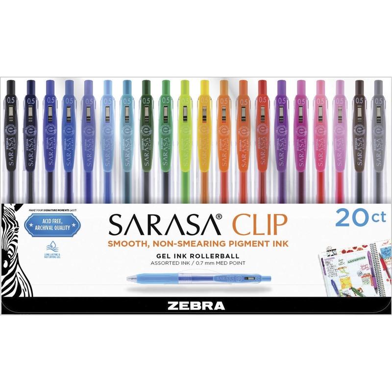 Zebra Pen SARASA Retractable Gel Pens, Pack Of 20, Fine Point, 0.5 mm, Silver Barrel, Black Ink MPN:47220