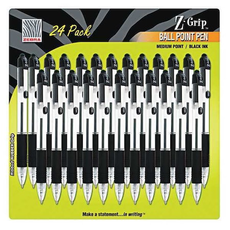 Z-Grip Ballpoint Pen, Retractable, Medium 1 mm, Black Ink, Clear/Black Barrel, PK24 MPN:12221
