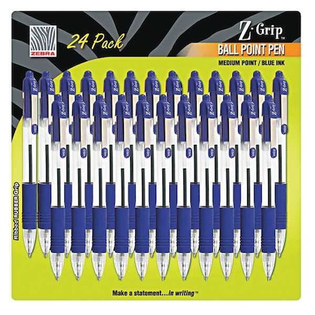 Z-Grip Ballpoint Pen, Retractable, Medium 1 mm, Blue Ink, Translucent Blue/Blue Barrel, PK24 MPN:12225