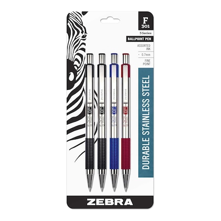 F-301 Retractable Ballpoint 0.7mm Assorted 4pk MPN:27104