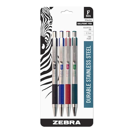 F-301 Retractable Ballpoint 0.7mm Assorted 4pk MPN:27174
