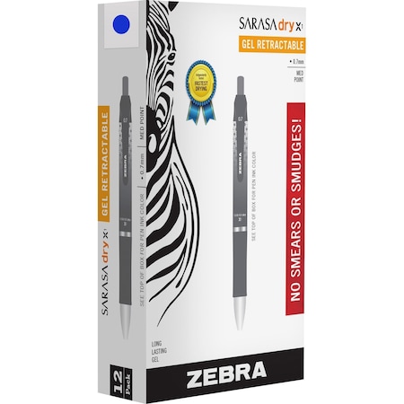 Zebra SARASA dry X1 Retractable Gel Pen - Retractable - Blue Dry, Gel-based Ink - 1 Dozen MPN:45620