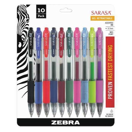 Sarasa Dry Gel X20 Gel Pen, Retractable, Medium 0.7 mm, Assorted Ink and Barrel Colors, PK10 MPN:46881