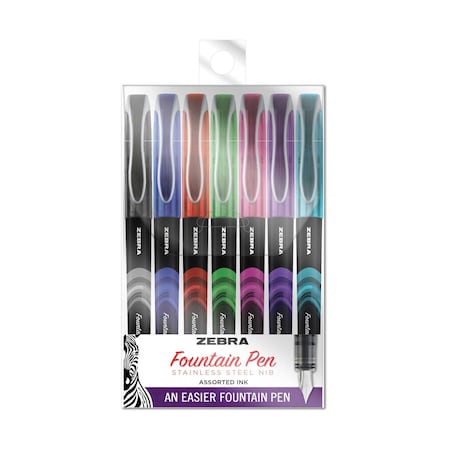 Zebra Pen 48307 Fountain Pen - Fine Pen Point - 0.6 mm Pen Point Size - Assorted - Stainless Steel Tip - 7 MPN:48307