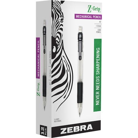 Zebra Z-Grip Mechanical Pencil - 0.5 mm Lead Diameter - Refillable - Clear Barrel - 1.0 Dozen MPN:52310