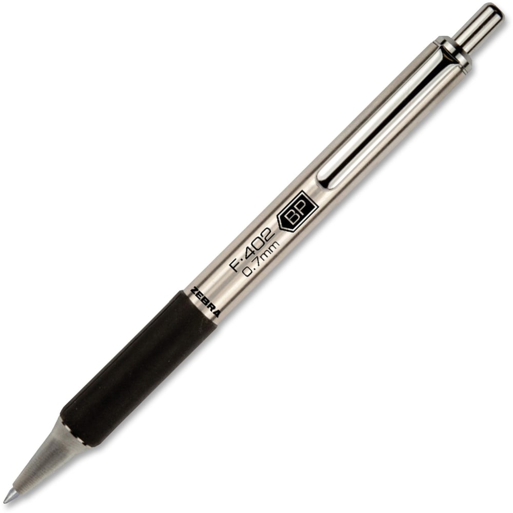 Zebra Pen STEEL 4 Series F-402 Retractable Ballpoint Pen, Fine Point, 0.7 mm, Silver Barrel, Black Ink MPN:29210