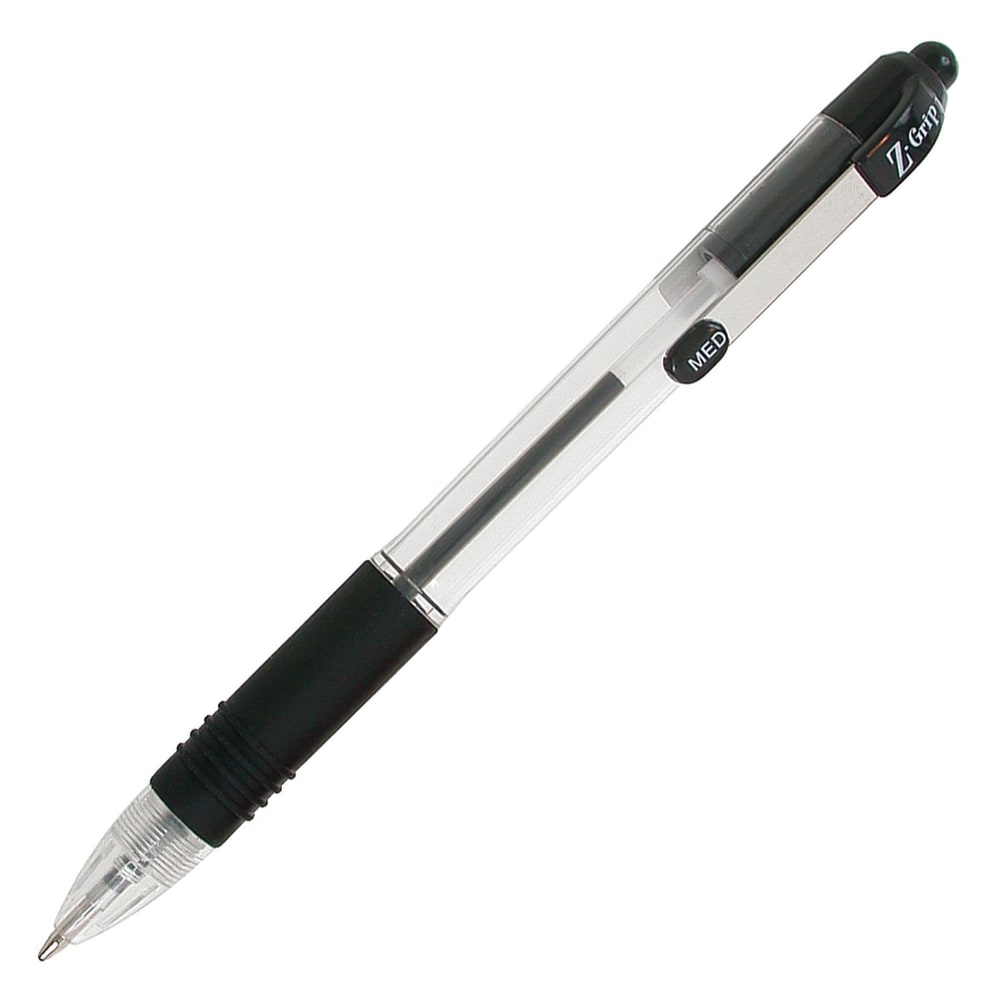 Zebra Pen Z-Grip Retractable Ballpoint Pens, Pack Of 12, Medium Point, 1.0 mm, Clear Barrel, Black Ink MPN:22210