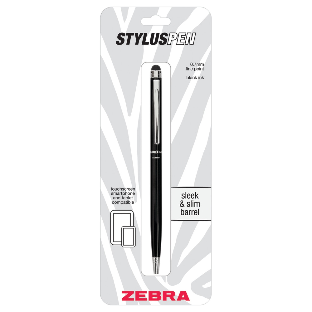 Zebra Pen Retractable Ballpoint Pen With Stylus, Fine Point, 0.7 mm, Black Barrel, Black Ink MPN:33111