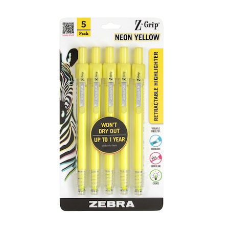 Retractable Highlighter Neon Yellow, PK5 MPN:71255