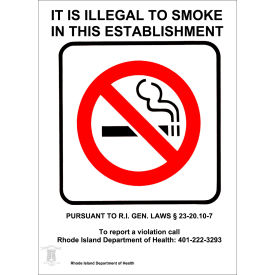 Zing No Smoking Sign Rhode Island Regulations 7
