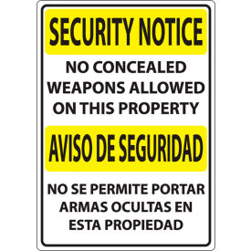 Zing Concealed Carry Sign Security Notice No Weapons Bilingual 10