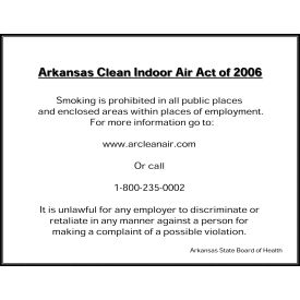 Zing No Smoking Sign Arkansas Regulations 14