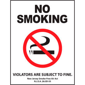 Zing No Smoking Sign New Jersey Regulations 10