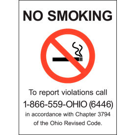 Zing No Smoking Sign Ohio Regulations 10