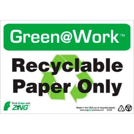 Zing Green at Work Sign Recyclable Paper Only with Recycle Symbol 10