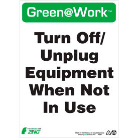 Zing Green at Work Sign Turn Off Unplug Equipment When Not In Use 10