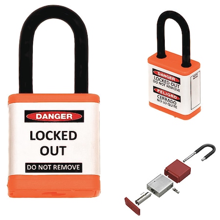Lockout Padlock, Keyed Alike, Aluminum, Orange, 1 1/2 in Shackle Height, 1 1/2 in Body Width MPN:700KA-ORANGE