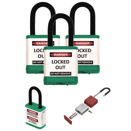 Lockout Padlock, Keyed Alike, Aluminum, Green, 1 1/2 in Shackle Height, 1 1/2 in Body Width, 3 PK MPN:700KA3-GREEN