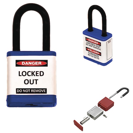 Lockout Padlock, Keyed Different, Aluminum, Blue, 1 1/2 in Shackle Height, 1 1/2 in Body Width MPN:700KD-BLUE