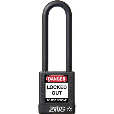 Lockout Padlock, Keyed Different, Aluminum, Black, 3 in Shackle Height, 1 1/2 in Body Width MPN:7052