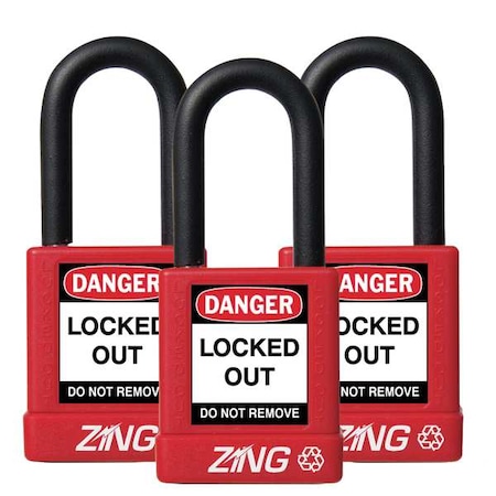 Lockout Padlock, Keyed Alike, Aluminum, Red, 1 1/2 in Shackle Height, 1 1/2 in Body Width, 3 PK MPN:7062