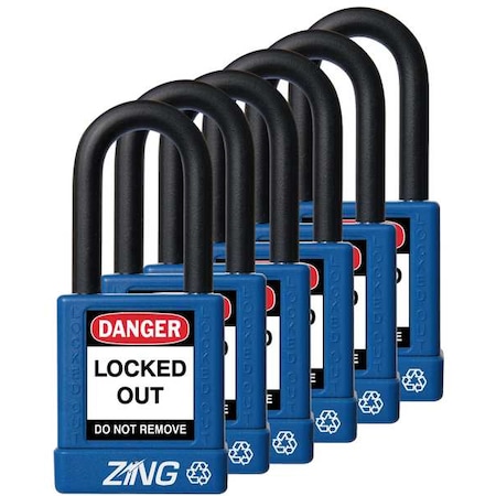Lockout Padlock, Keyed Alike, Aluminum, Blue, 1 1/2 in Shackle Height, 1 1/2 in Body Width, 6 PK MPN:7065