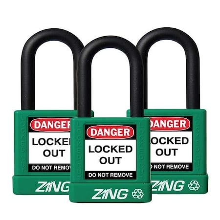 Lockout Padlock, Keyed Alike, Aluminum, Green, 1 1/2 in Shackle Height, 1 1/2 in Body Width, 3 PK MPN:7066