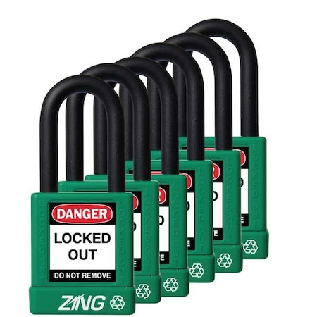 Lockout Padlock, Keyed Alike, Aluminum, Green, 1 1/2 in Shackle Height, 1 1/2 in Body Width, 6 PK MPN:7067