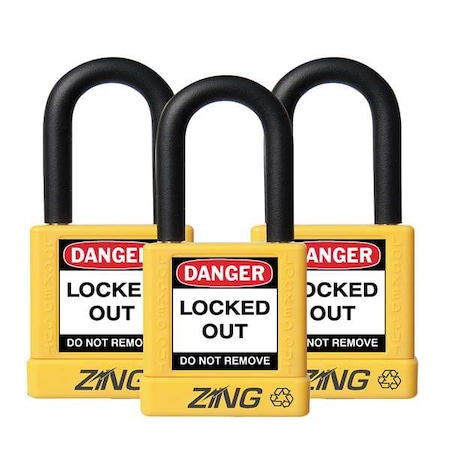 Lockout Padlock, Keyed Alike, Aluminum, Yellow, 1 1/2 in Shackle Height, 1 1/2 in Body Width, 3 PK MPN:7068