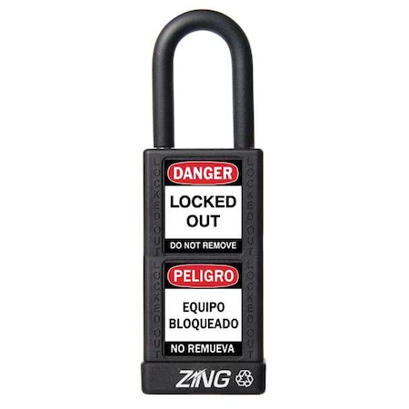 Lockout Padlock, Keyed Different, Aluminum, Black, 1 1/2 in Shackle Height, 1 1/2 in Body Width MPN:7076