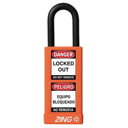 Lockout Padlock, Keyed Alike, Aluminum, Orange, 1 1/2 in Shackle Height, 1 1/2 in Body Width MPN:7083
