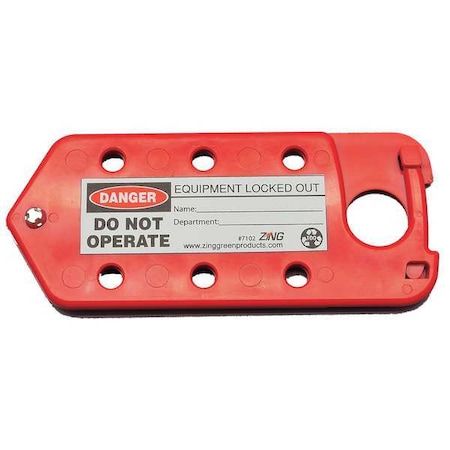 Labeled Lockout Hasp, Red, Recycled Plastic, 6 Max. No. of Padlocks, 3/8 in Max. Shackle Dia. MPN:7102