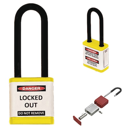 Lockout Padlock, Keyed Alike, Aluminum, Yellow, 3 in Shackle Height, 1 1/2 in Body Width MPN:710KA-YELLOW