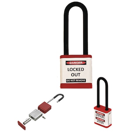 Lockout Padlock, Keyed Different, Aluminum, Red, 3 in Shackle Height, 1 1/2 in Body Width MPN:710KD-RED