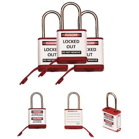 Lockout Padlock, Keyed Alike, Aluminum, Red, 1 1/2 in Shackle Height, 1 1/2 in Body Width, 3 PK MPN:800KA3-RED