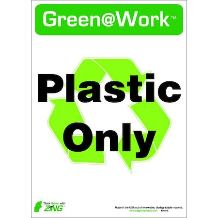 Green at Work, Plastic Only, 5 in W x 7 in H, Horizontal Rectangle, Plastic MPN:0031S
