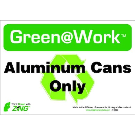Green at Work, Aluminum Cans Only, 10 in W x 7 in H, Horizontal Rectangle, Plastic MPN:1028S