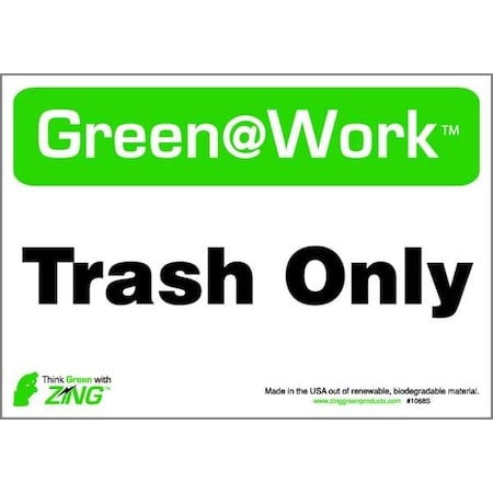 Green at Work, Trash Only, 10 in W x 7 in H, Horizontal Rectangle, Plastic MPN:1068S