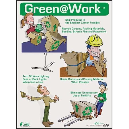 Environmental Awareness Poster, Green at Work, 22 in H x, 16 in W, Plastic MPN:5007