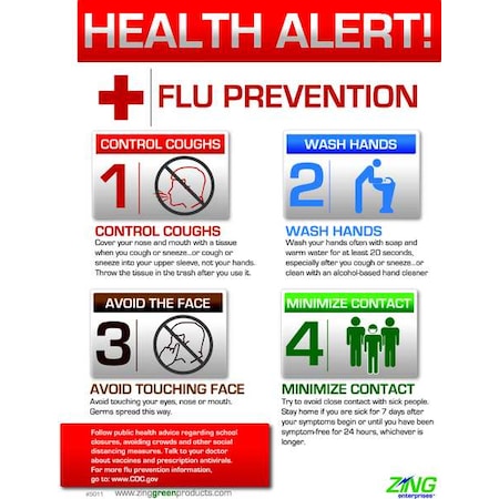 Flu Poster, 22 in H x, 16 in W, Plastic MPN:5011