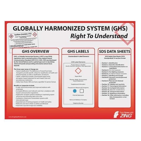 Poster, Right To Understand - GHS General Info, Plastic, 24 in W, 18 in H MPN:6036