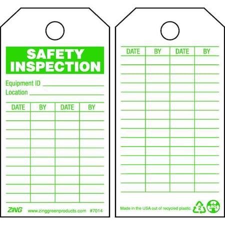 Tag, Safety, Plastic, 5 3/4 in H x 3 in W, White, Rectangle, 10 PK MPN:7014