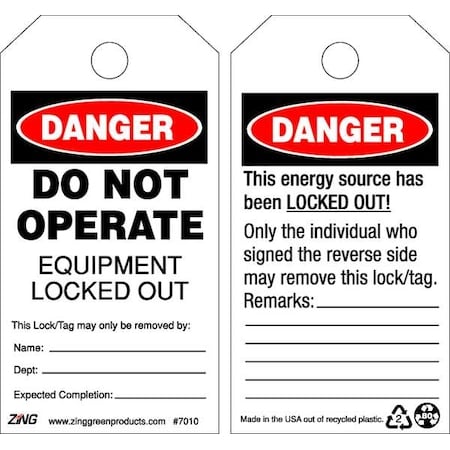 Eco Safety Tag Danger Do Not Operate 5.75HX3W MPN:7010