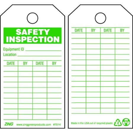 Eco Safety Tag Safety Inspection 5.75HX3W MPN:7014