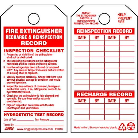 Eco Safety Tag Fire Extinguisher 5.75HX3W MPN:7016